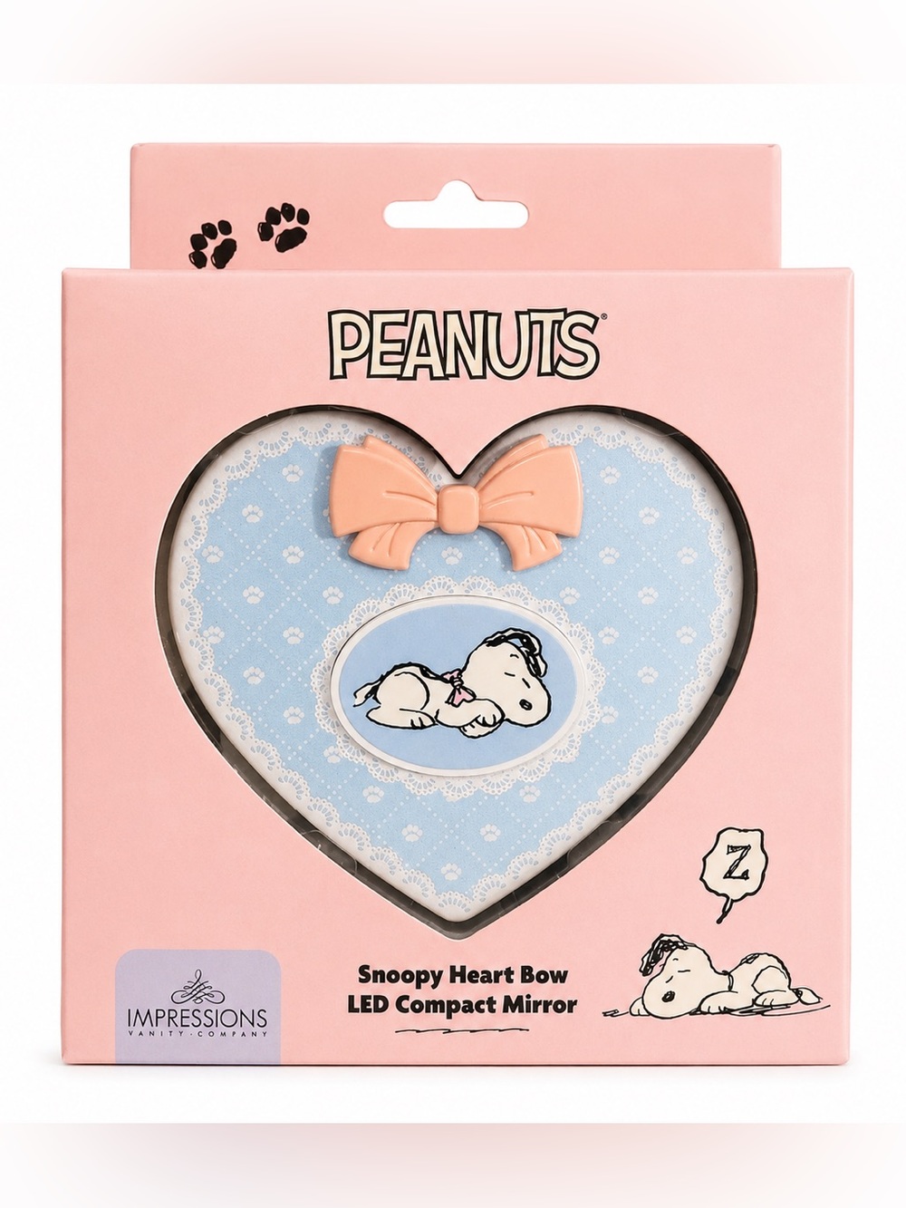 NEW Peanuts Snoopy Heart Bow LED Compact Mirror 3X USB-C NIB